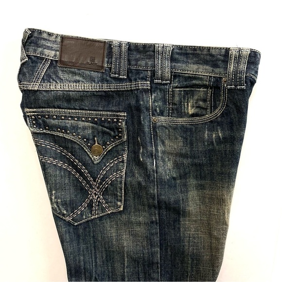 Carbon Black Men Distressed Relaxed Straight Leg Jeans 29x32 Denim - Picture 4 of 16